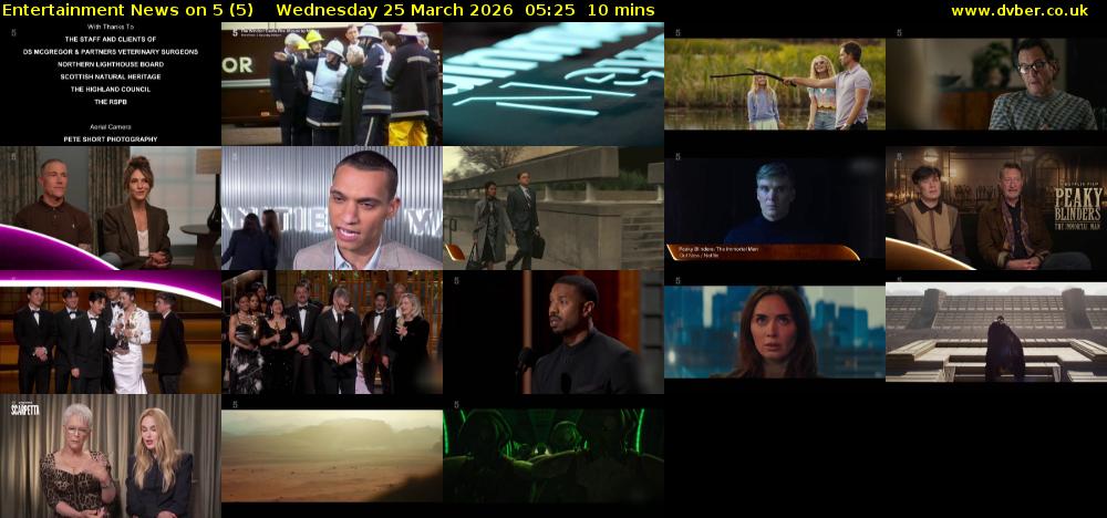Entertainment News on 5 (5) Wednesday 25 March 2026 05:25 - 05:35