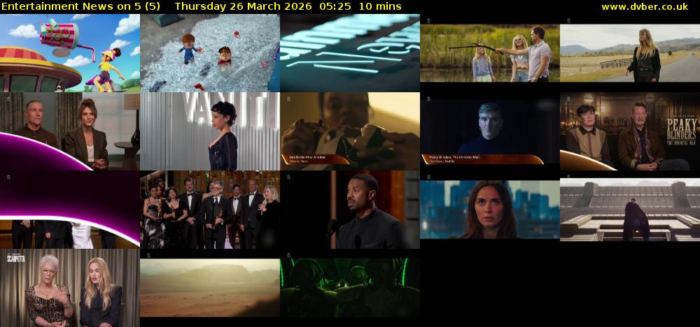 Entertainment News on 5 (5) Thursday 26 March 2026 05:25 - 05:35