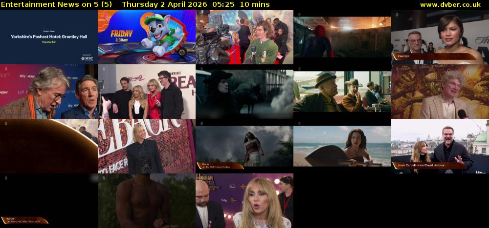 Entertainment News on 5 (5) Thursday 2 April 2026 05:25 - 05:35