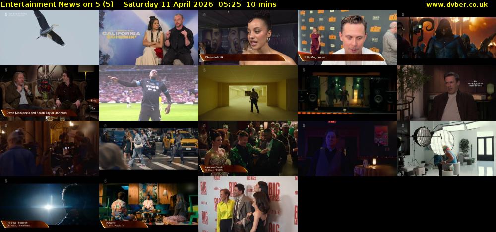 Entertainment News on 5 (5) Saturday 11 April 2026 05:25 - 05:35