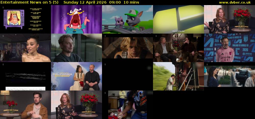 Entertainment News on 5 (5) Sunday 12 April 2026 09:00 - 09:10