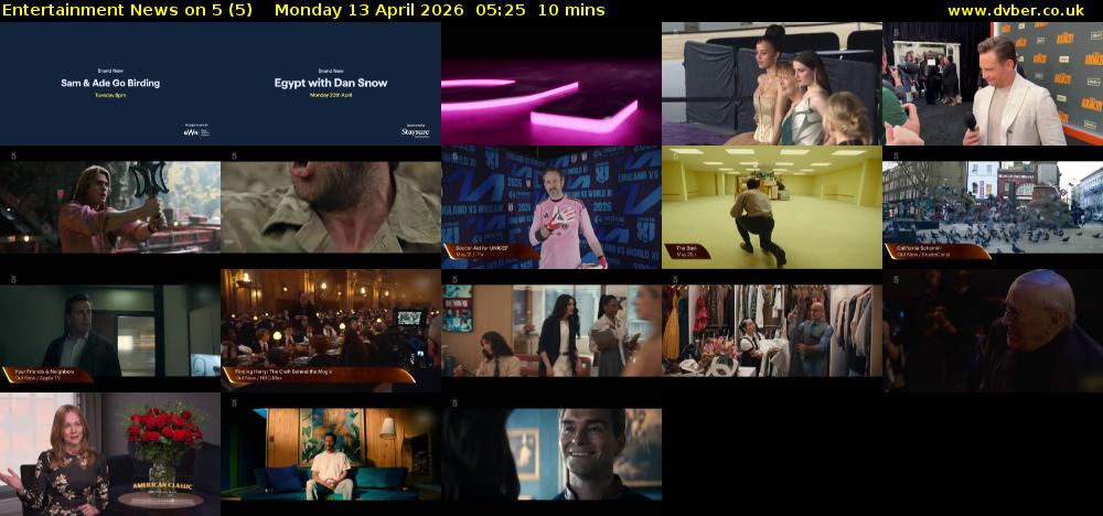 Entertainment News on 5 (5) Monday 13 April 2026 05:25 - 05:35