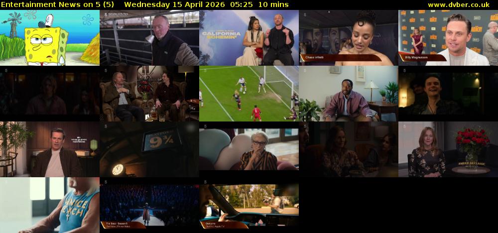 Entertainment News on 5 (5) Wednesday 15 April 2026 05:25 - 05:35