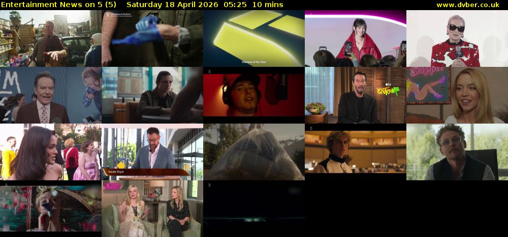 Entertainment News on 5 (5) Saturday 18 April 2026 05:25 - 05:35
