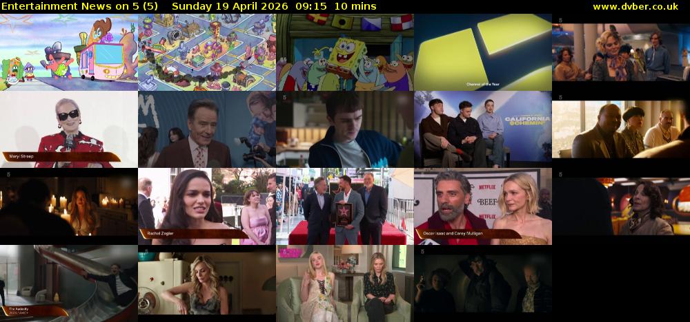 Entertainment News on 5 (5) Sunday 19 April 2026 09:15 - 09:25