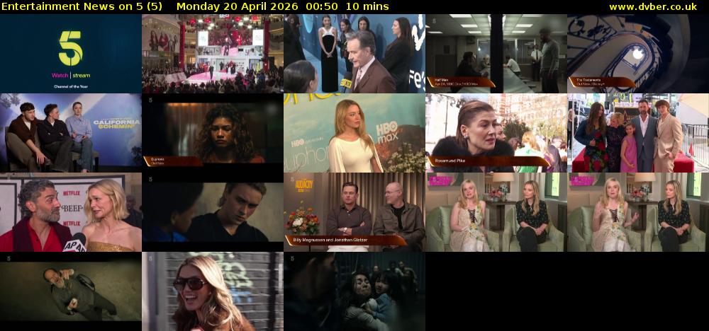 Entertainment News on 5 (5) Monday 20 April 2026 00:50 - 01:00