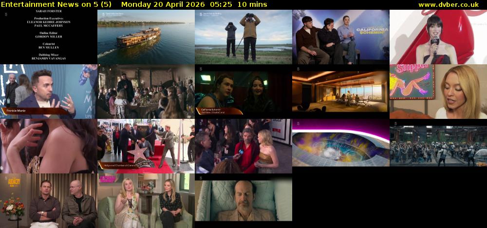 Entertainment News on 5 (5) Monday 20 April 2026 05:25 - 05:35