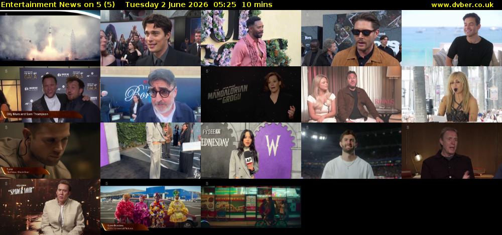 Entertainment News on 5 (5) Tuesday 2 June 2026 05:25 - 05:35