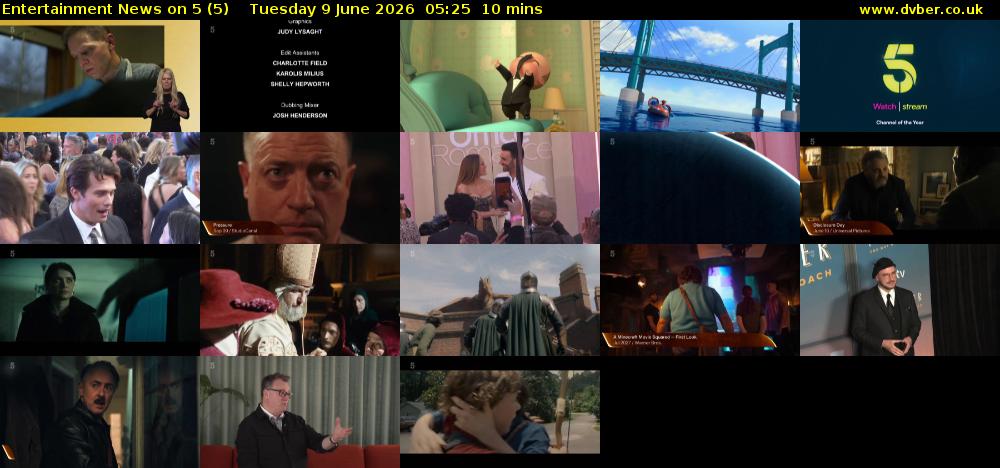 Entertainment News on 5 (5) Tuesday 9 June 2026 05:25 - 05:35