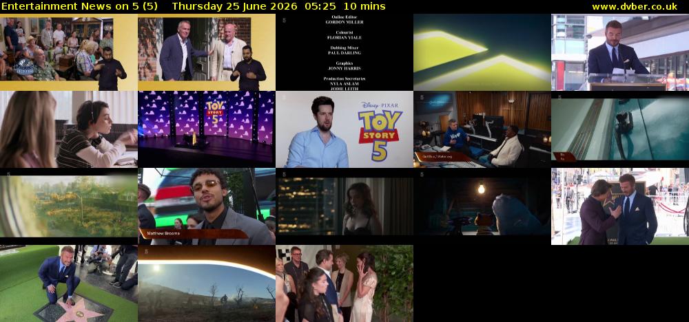 Entertainment News on 5 (5) Thursday 25 June 2026 05:25 - 05:35
