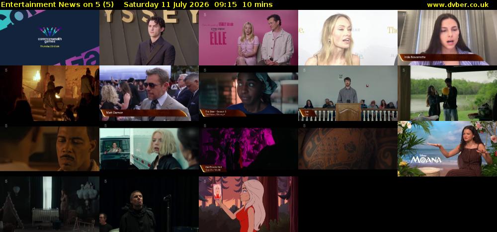 Entertainment News on 5 (5) Saturday 11 July 2026 09:15 - 09:25