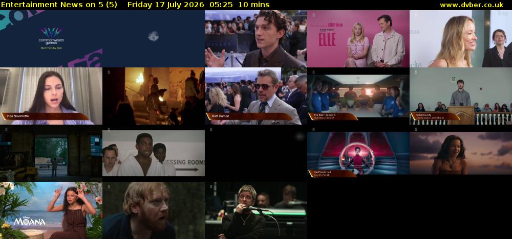 Entertainment News on 5 (5) Friday 17 July 2026 05:25 - 05:35