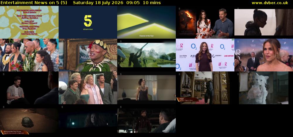 Entertainment News on 5 (5) Saturday 18 July 2026 09:05 - 09:15