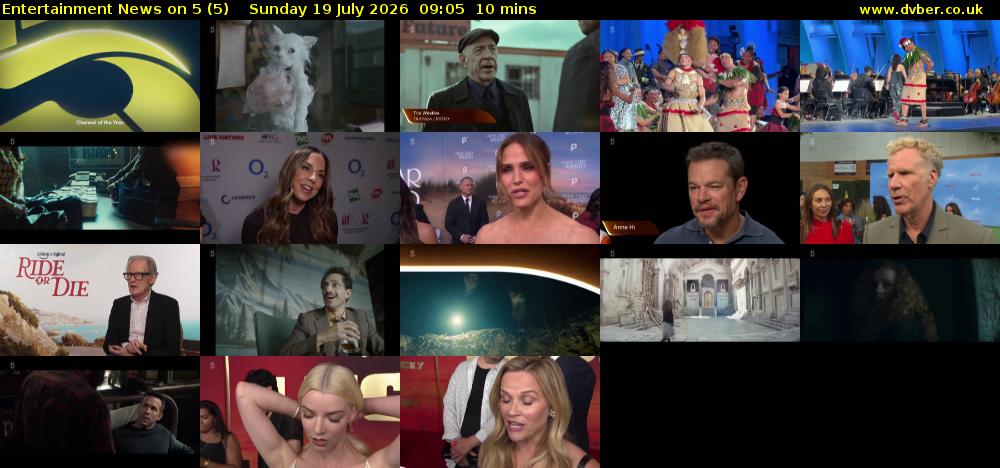 Entertainment News on 5 (5) Sunday 19 July 2026 09:05 - 09:15