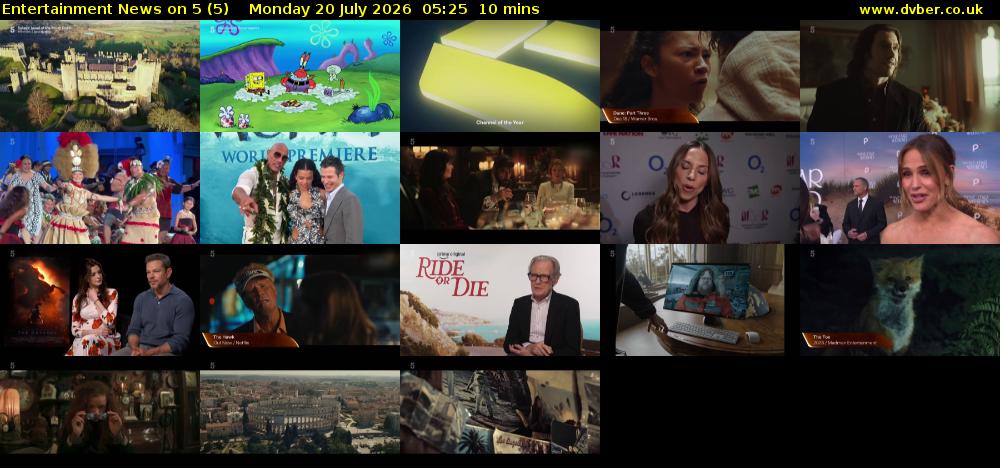 Entertainment News on 5 (5) Monday 20 July 2026 05:25 - 05:35