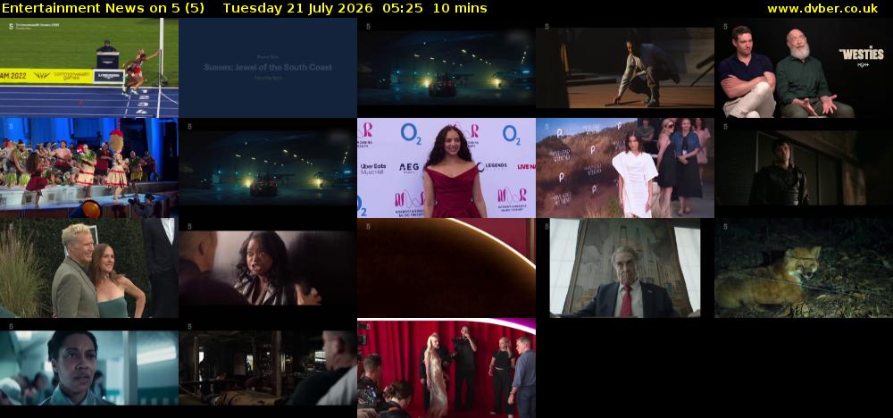 Entertainment News on 5 (5) Tuesday 21 July 2026 05:25 - 05:35