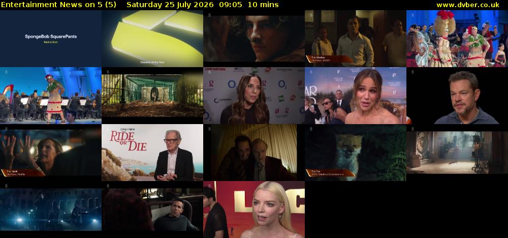 Entertainment News on 5 (5) Saturday 25 July 2026 09:05 - 09:15