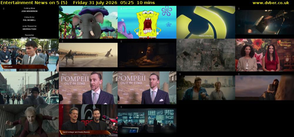 Entertainment News on 5 (5) Friday 31 July 2026 05:25 - 05:35