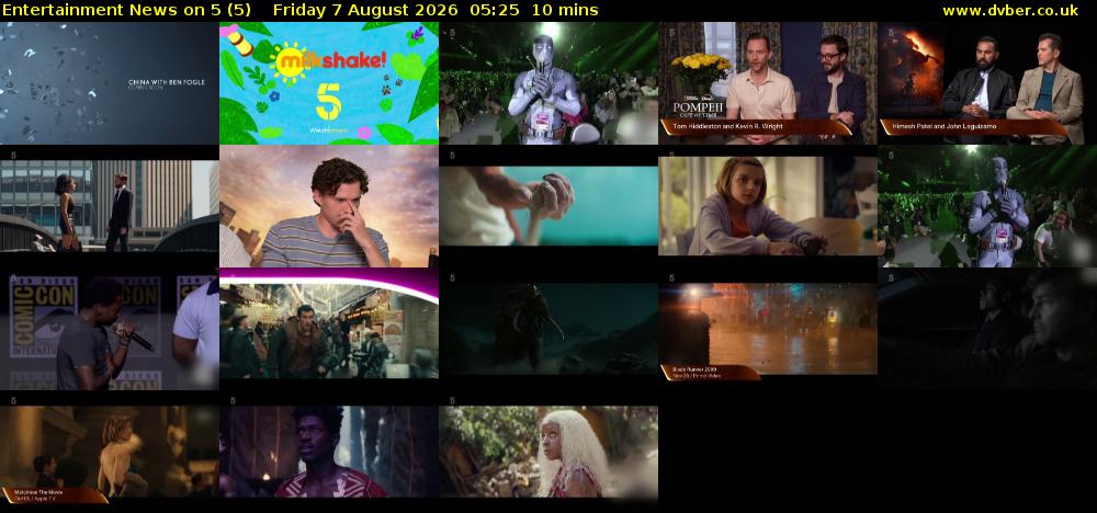 Entertainment News on 5 (5) Friday 7 August 2026 05:25 - 05:35