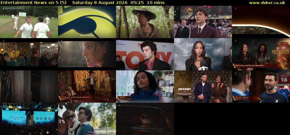 Entertainment News on 5 (5) Saturday 8 August 2026 05:25 - 05:35