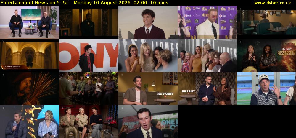 Entertainment News on 5 (5) Monday 10 August 2026 02:00 - 02:10