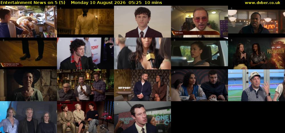Entertainment News on 5 (5) Monday 10 August 2026 05:25 - 05:35