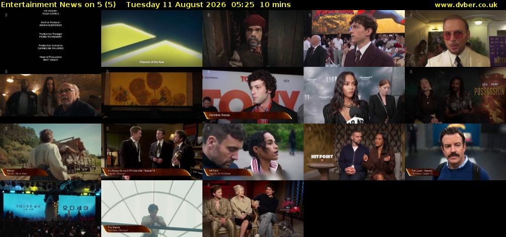 Entertainment News on 5 (5) Tuesday 11 August 2026 05:25 - 05:35