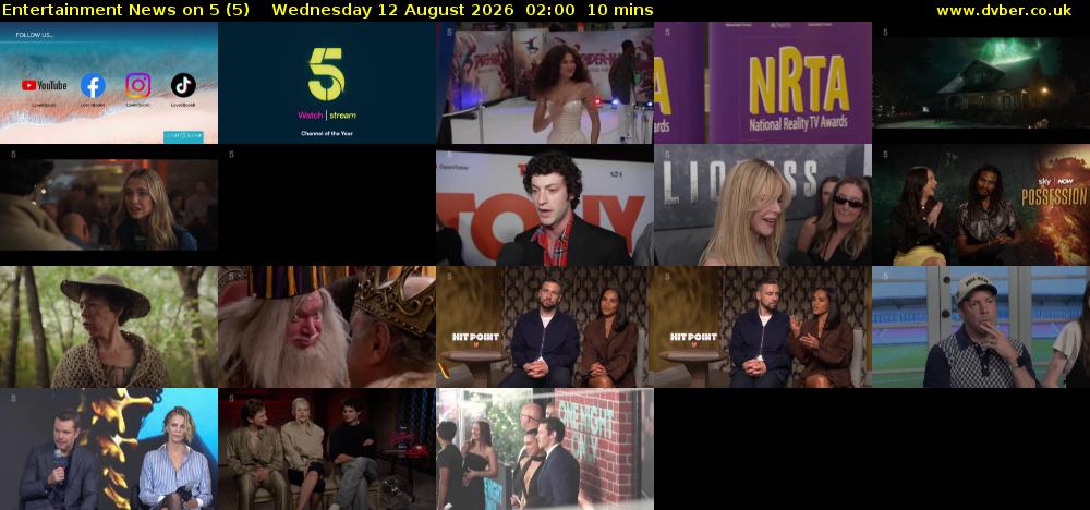 Entertainment News on 5 (5) Wednesday 12 August 2026 02:00 - 02:10