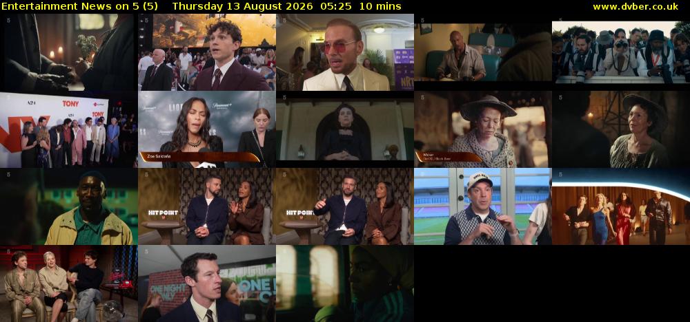 Entertainment News on 5 (5) Thursday 13 August 2026 05:25 - 05:35