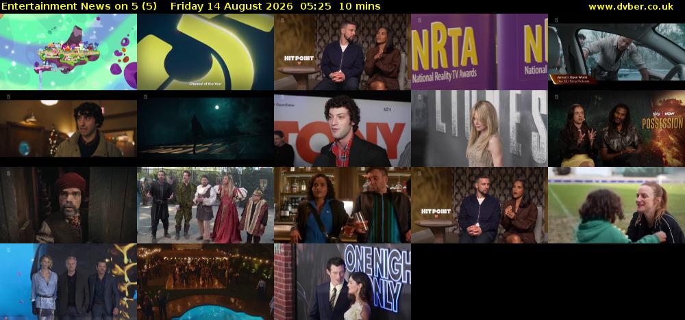 Entertainment News on 5 (5) Friday 14 August 2026 05:25 - 05:35