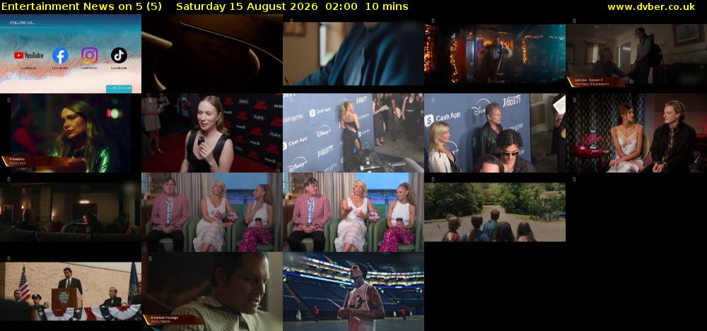 Entertainment News on 5 (5) Saturday 15 August 2026 02:00 - 02:10