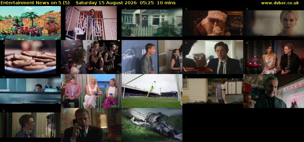 Entertainment News on 5 (5) Saturday 15 August 2026 05:25 - 05:35