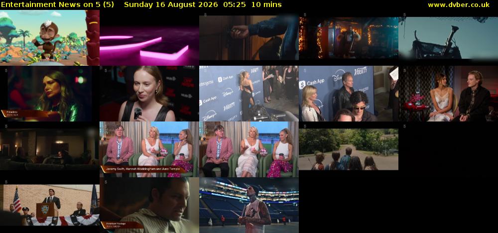 Entertainment News on 5 (5) Sunday 16 August 2026 05:25 - 05:35