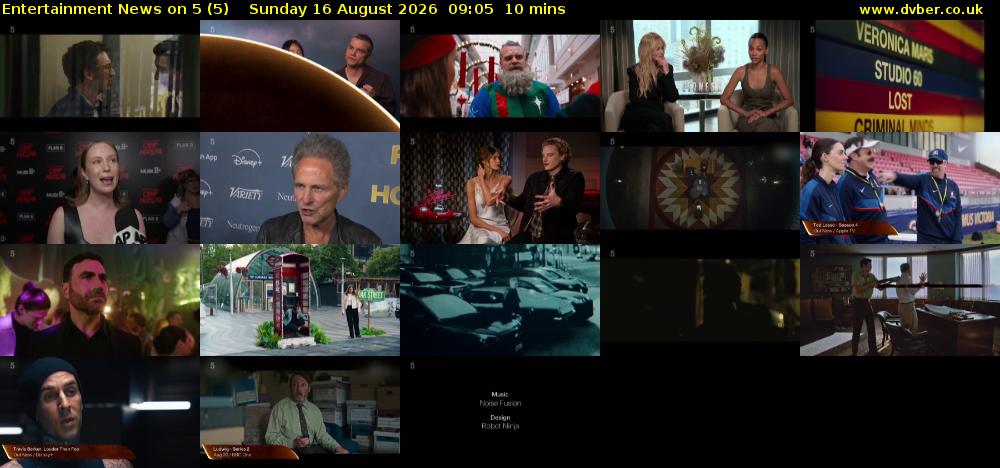 Entertainment News on 5 (5) Sunday 16 August 2026 09:05 - 09:15