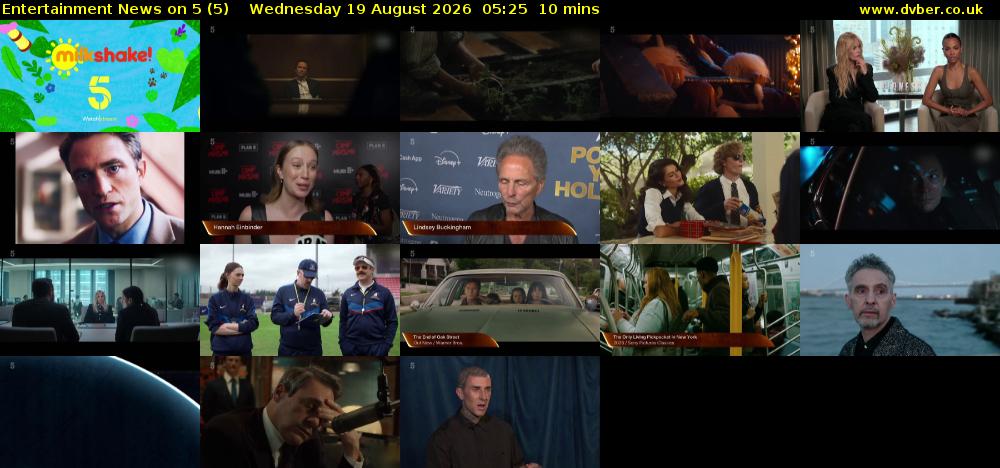 Entertainment News on 5 (5) Wednesday 19 August 2026 05:25 - 05:35
