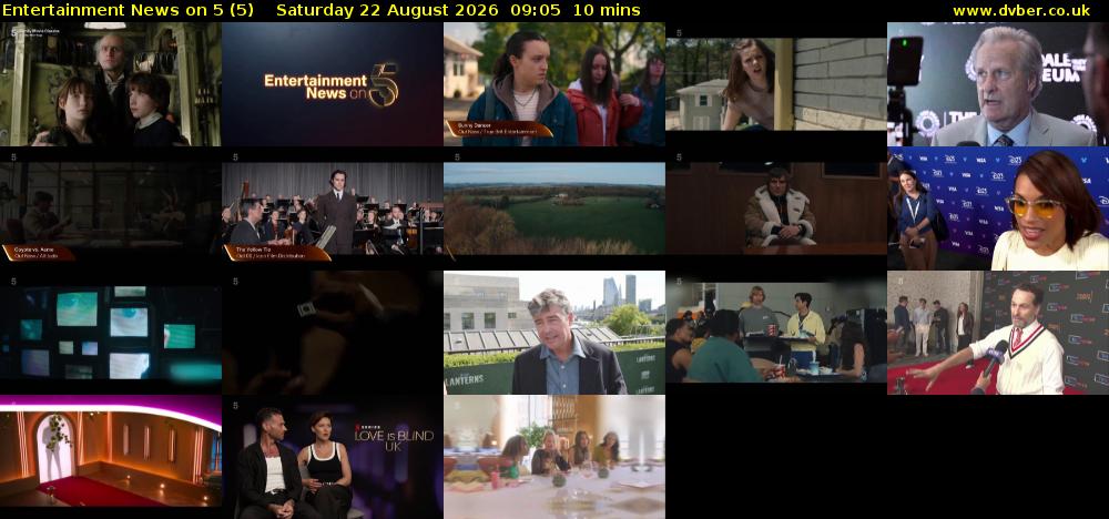 Entertainment News on 5 (5) Saturday 22 August 2026 09:05 - 09:15