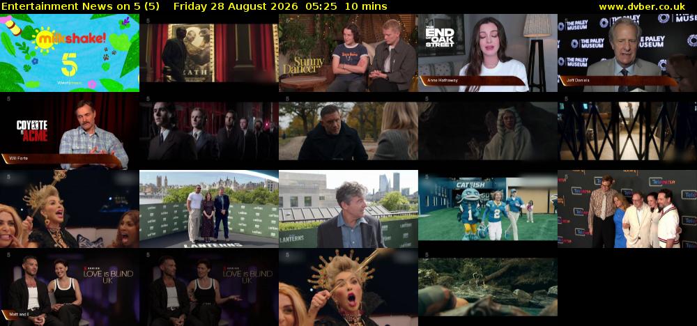 Entertainment News on 5 (5) Friday 28 August 2026 05:25 - 05:35