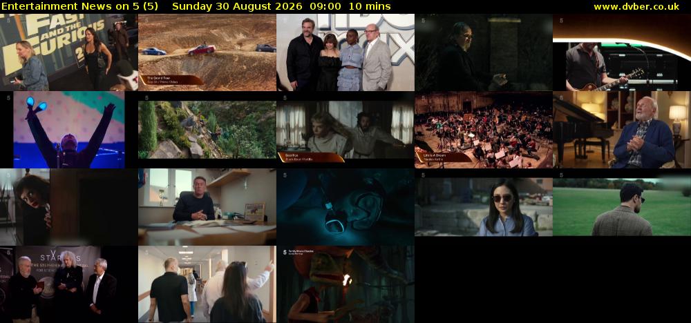 Entertainment News on 5 (5) Sunday 30 August 2026 09:00 - 09:10