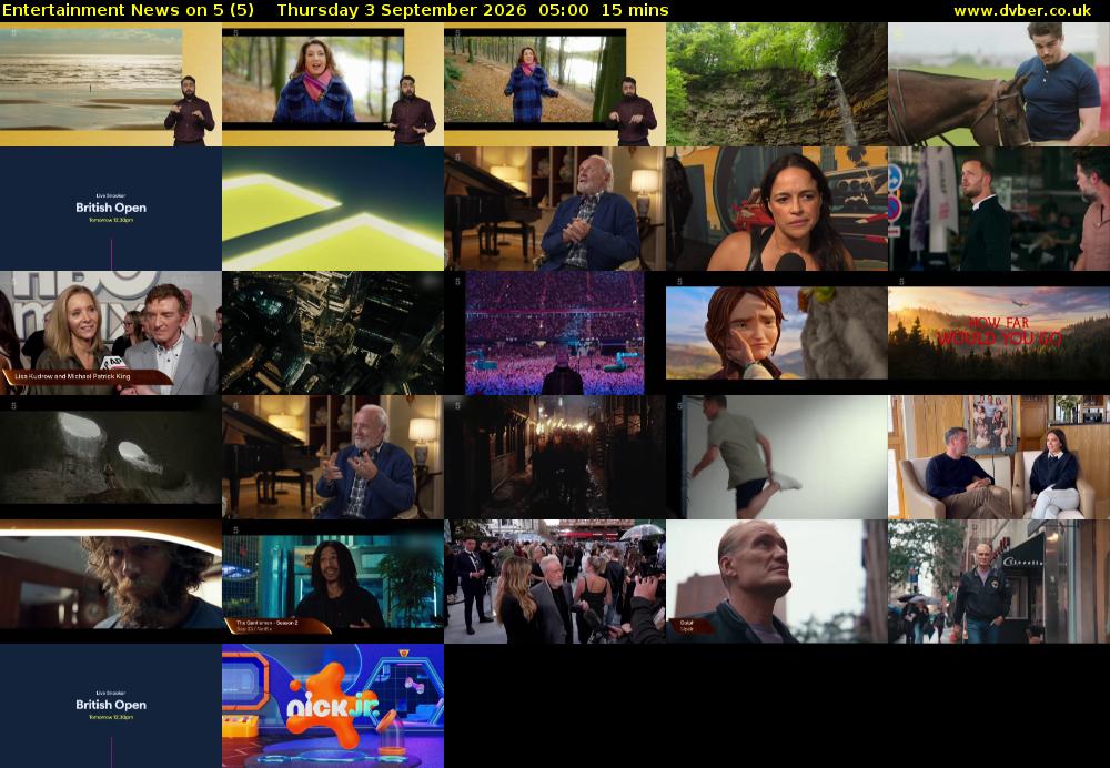 Entertainment News on 5 (5) Thursday 3 September 2026 05:00 - 05:15
