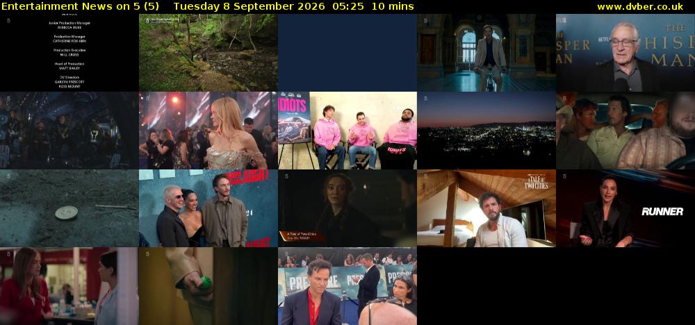 Entertainment News on 5 (5) Tuesday 8 September 2026 05:25 - 05:35