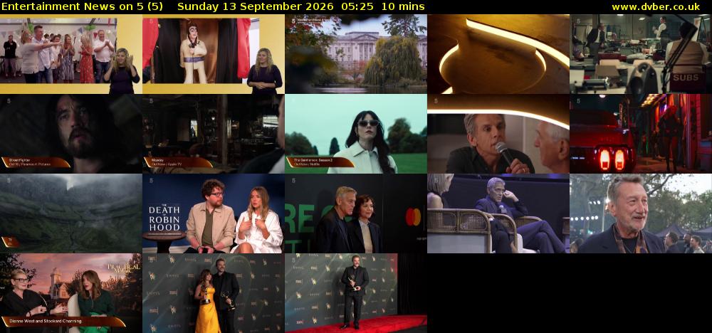 Entertainment News on 5 (5) Sunday 13 September 2026 05:25 - 05:35