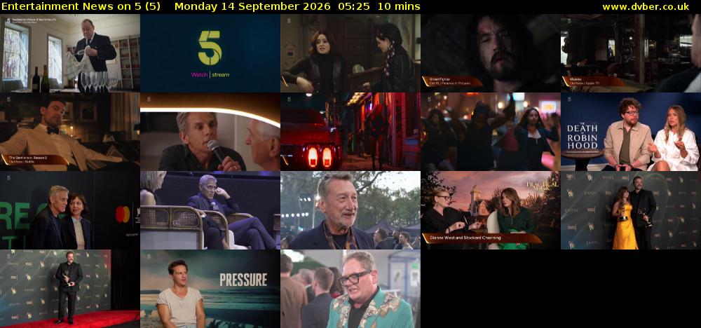 Entertainment News on 5 (5) Monday 14 September 2026 05:25 - 05:35