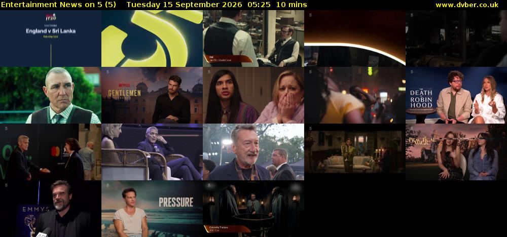 Entertainment News on 5 (5) Tuesday 15 September 2026 05:25 - 05:35