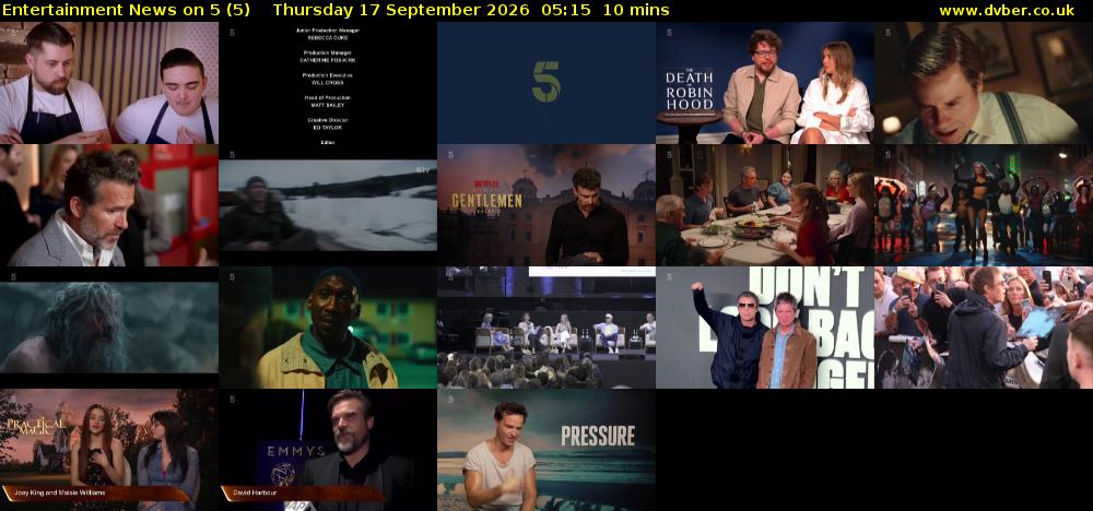 Entertainment News on 5 (5) Thursday 17 September 2026 05:15 - 05:25