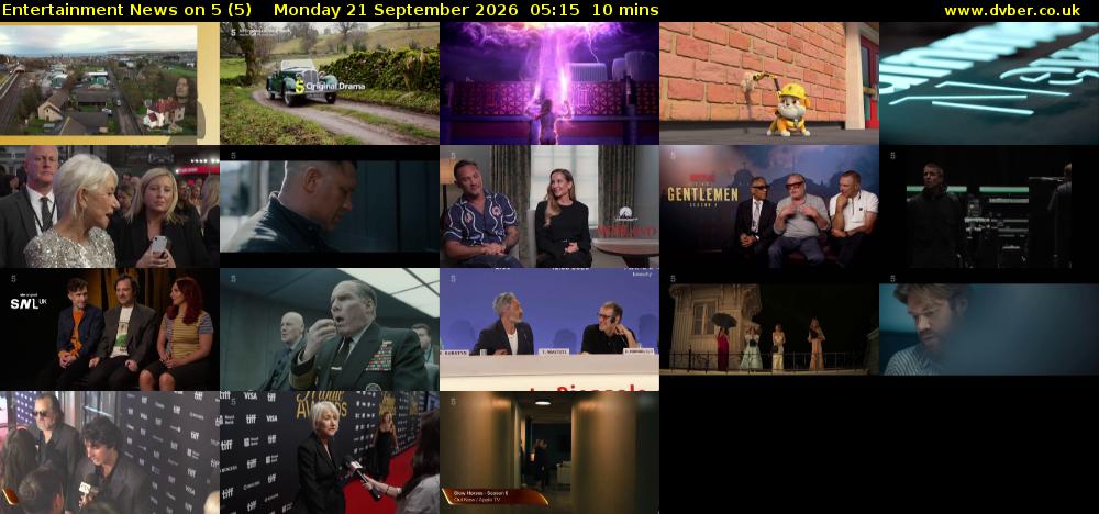 Entertainment News on 5 (5) Monday 21 September 2026 05:15 - 05:25