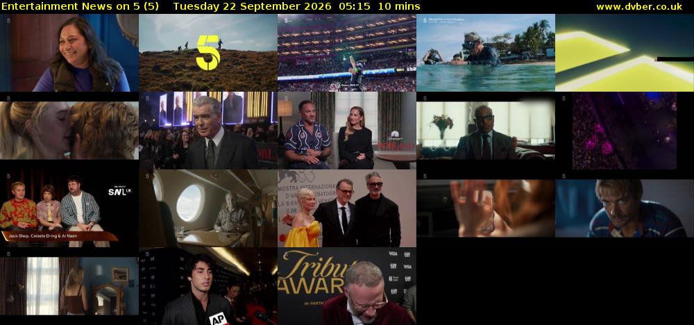 Entertainment News on 5 (5) Tuesday 22 September 2026 05:15 - 05:25
