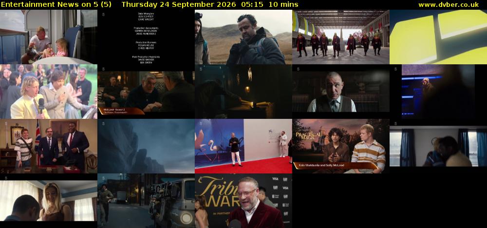 Entertainment News on 5 (5) Thursday 24 September 2026 05:15 - 05:25