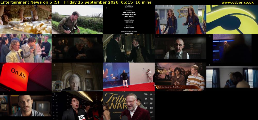 Entertainment News on 5 (5) Friday 25 September 2026 05:15 - 05:25