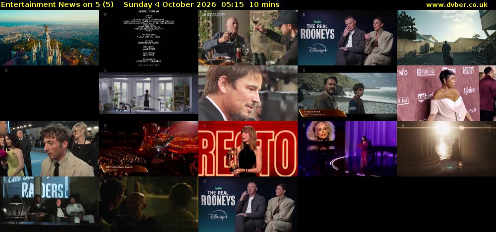 Entertainment News on 5 (5) Sunday 4 October 2026 05:15 - 05:25