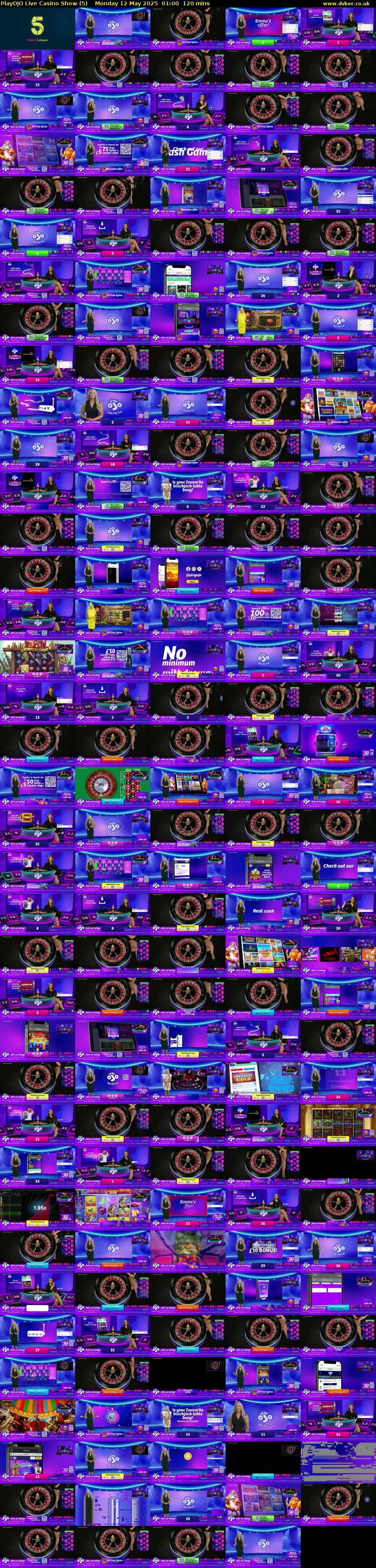 PlayOJO Live Casino Show (5) Monday 12 May 2025 01:00 - 03:00
